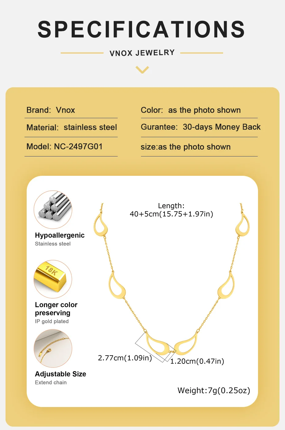 Vnox Trendige Tropfen-Choker-Halskette für Damen, 18K vergoldeter Edelstahl, Hohl-Anhänger-Halskette, minimalistischer Alltagsschmuck – Detail 4
