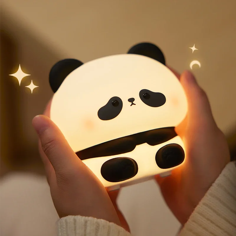 Cute Cartoon silikonowa lampka nocna LED Panda USB akumulator ściemniana lampka nocna do spania na wystrój pokoju dziecięcego prezent urodzinowy