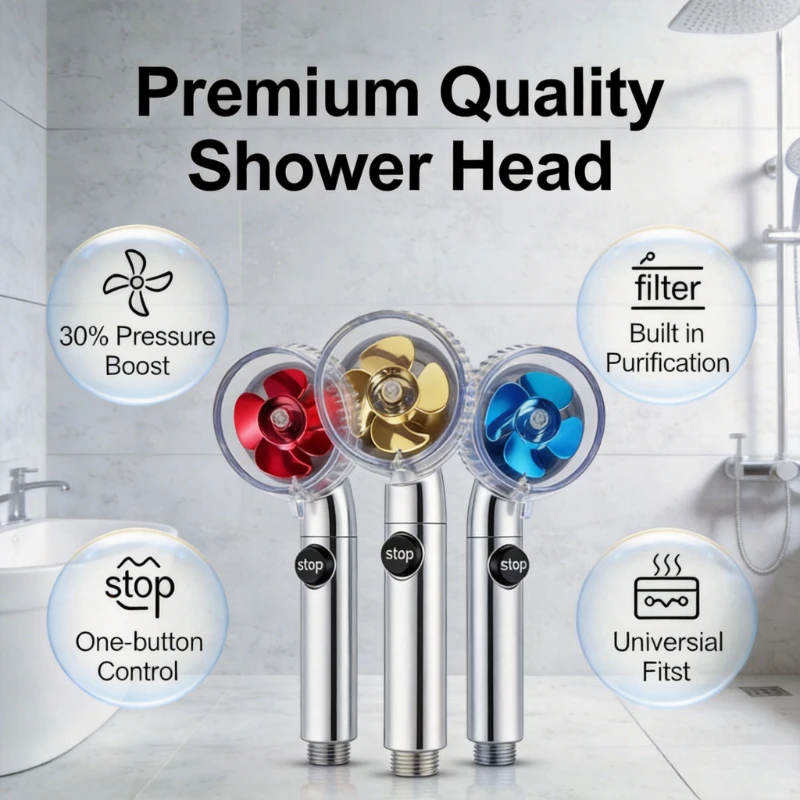 360 Degree Turbo Propeller Shower Head - High Pressure Water Saving Type with Filter, Adjustable Shower Head in Multiple Colors