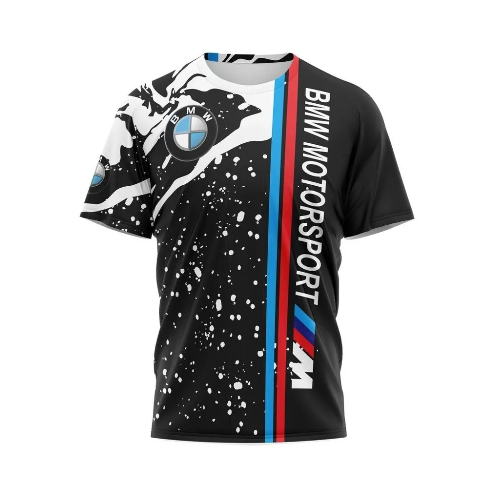 Modne, wygodne, oddychające koszulki sportowe do jazdy motocyklem na świeżym powietrzu Nowe koszulki z krótkim rękawem i okrągłym dekoltem z logo BMW z nadrukiem 3D