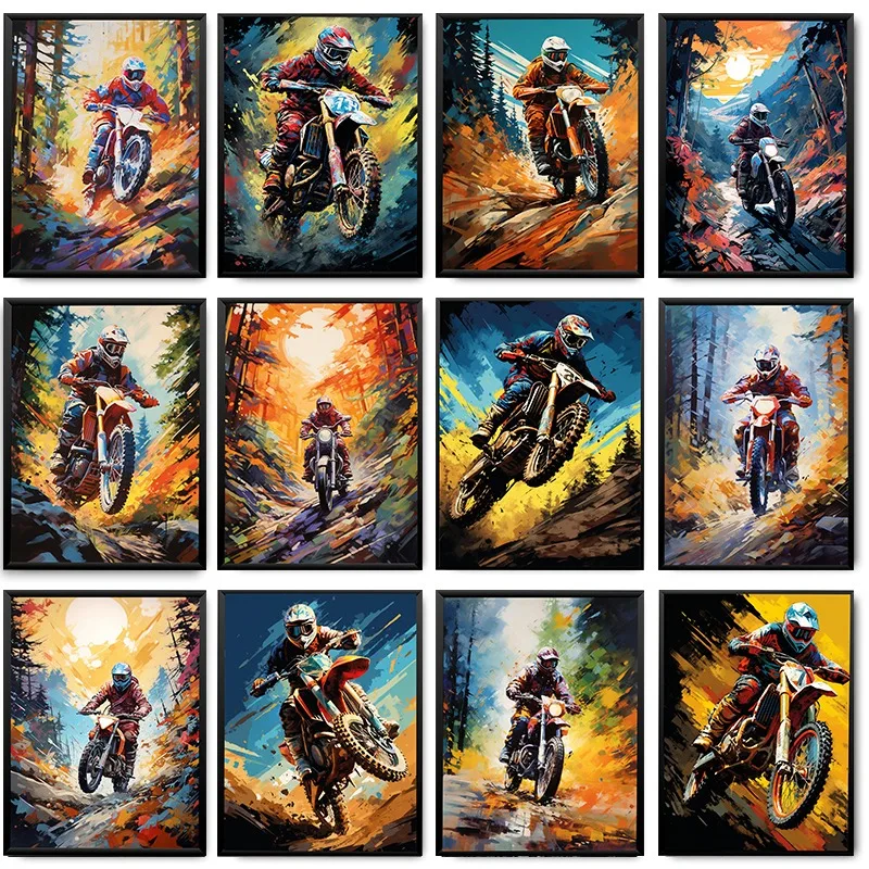 Dirt Bike Ride Sport Poster Prints Cool Motocross Colorful Motorcycle Canvas Painting Wall Art Boys Room Home Decor Rider Gift