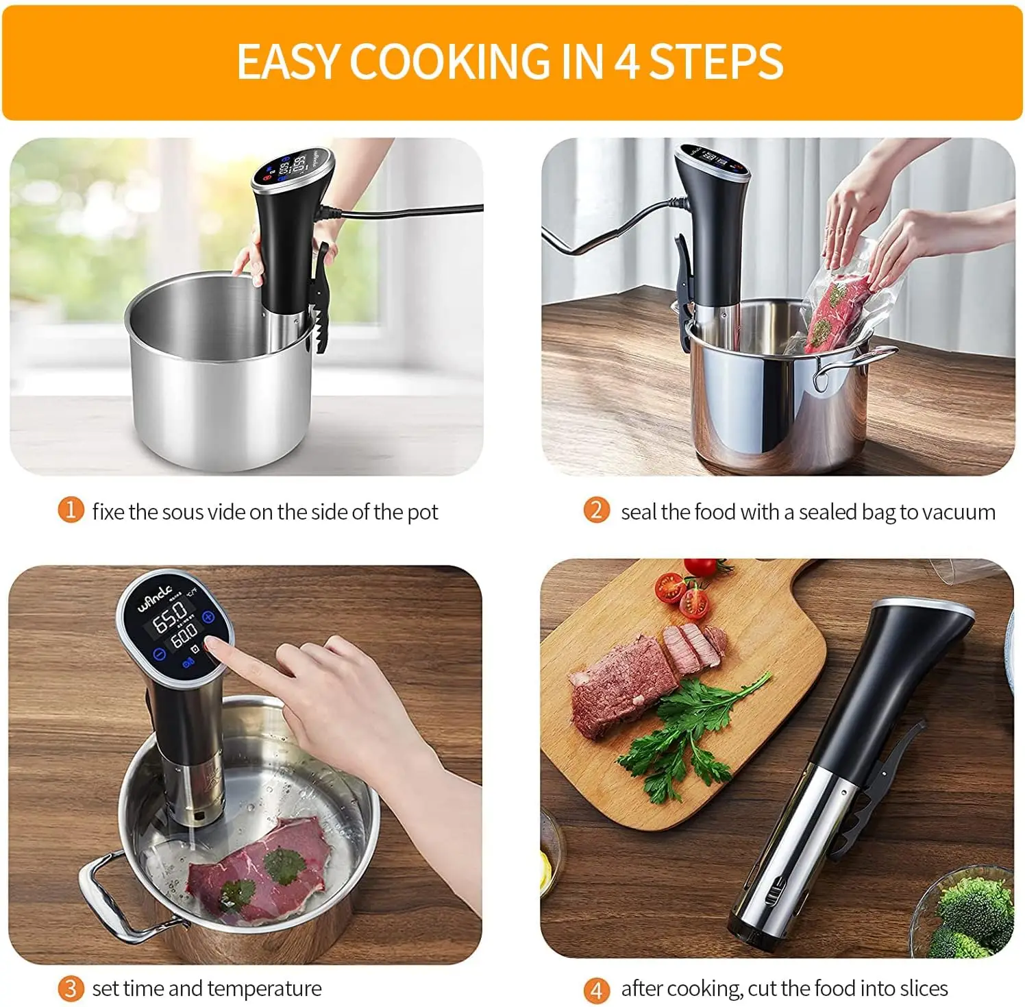 Sous Vide، Sous Vide Cooker 1100W IPX7 مقاوم للماء مع وظيفة الحجز، سهل التخزين