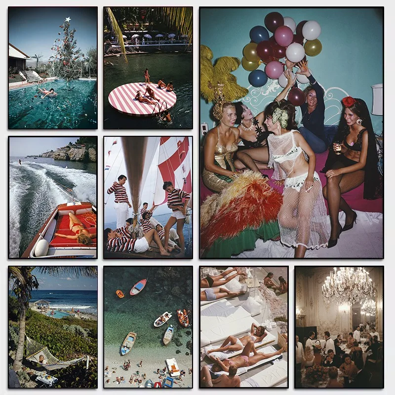 Slim Aarons Vintage Italia vacaciones fotografía fiesta en Acapulco/Beach Club cartel lienzo pintura pared imágenes decoración del hogar