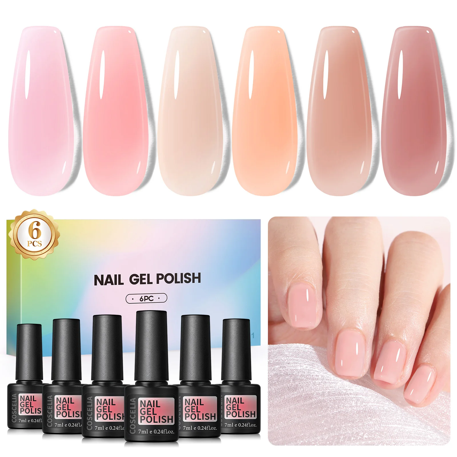 Coscelia Nail Gel Polish Set 7ml Jelly Nail GelCrystal Translucent Clear Pink Nail Art Semi Permanent Soak Off UV LED Varnish