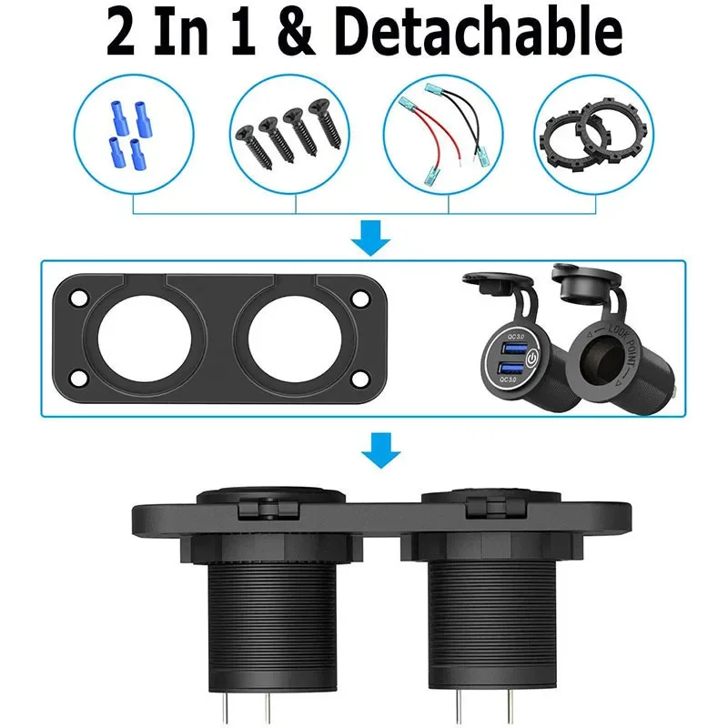 Dual QC3.0 USB Car Charger With Touch Switch Power Outlet Waterproof Power Panel Adapter DIY Kit for Boat RV Quick Charge