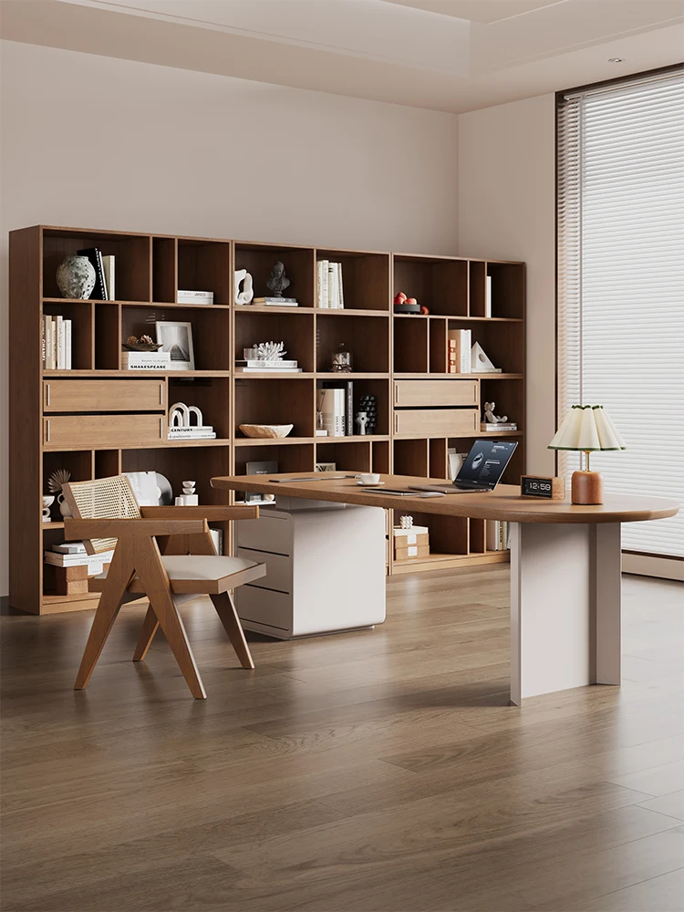 Solid wood simple file cabinet household bookshelf floor rack display cabinet bookcase integrated whole wall with drawers new