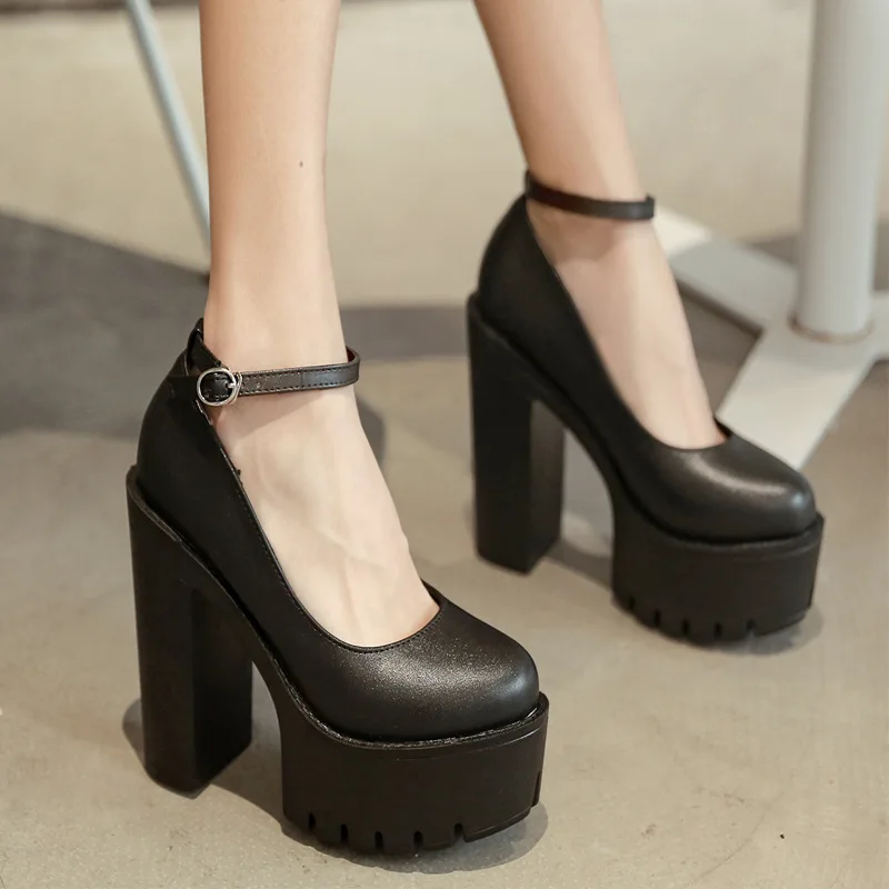 2022 New Spring Autumn Casual High-heeled Shoes Sexy Ruslana Korshunova Thick Heels Platform Pumps Black White Size 42