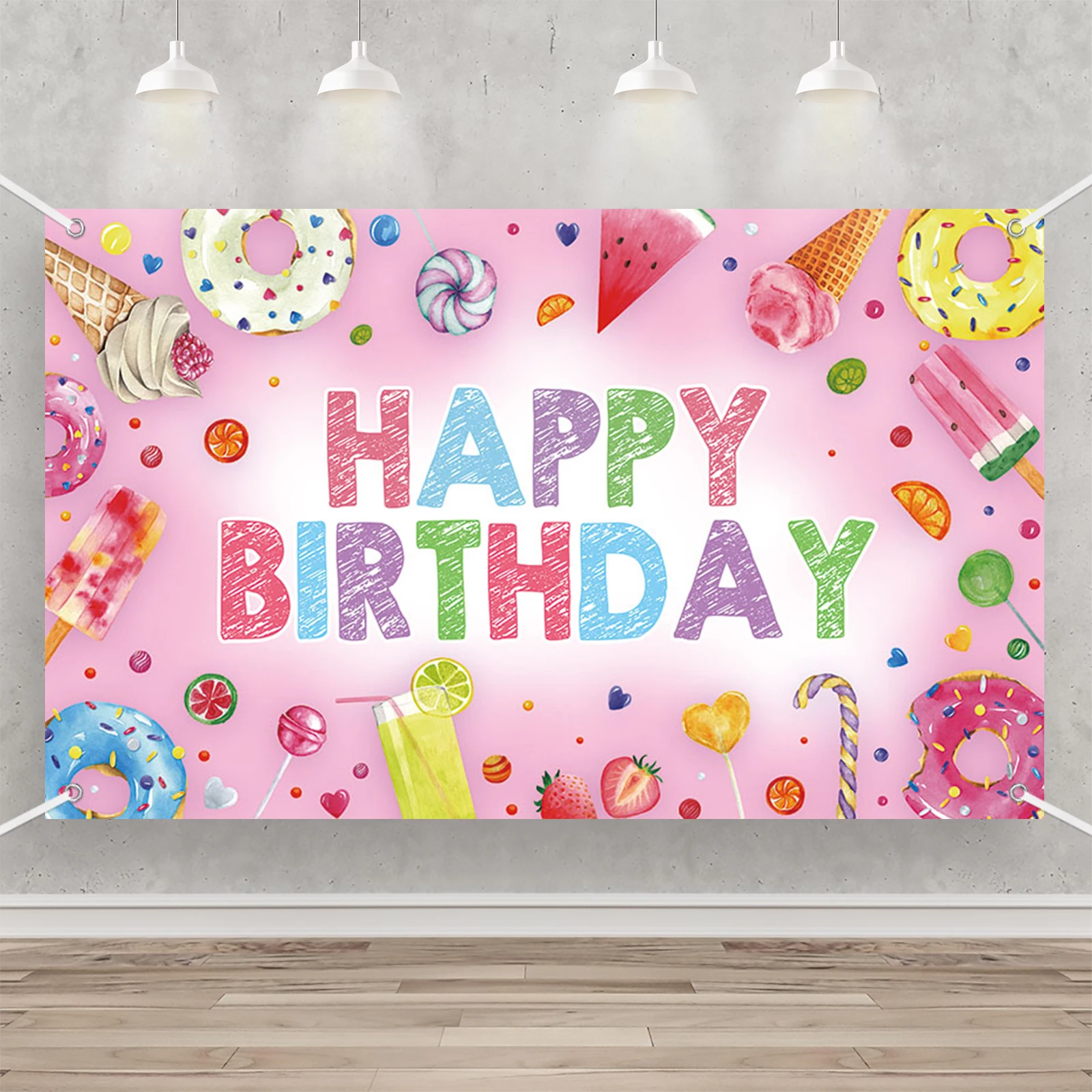 AIBIIN Happy Birthday Background Four Corner Perforated Suspension Customizable Birthday Party Photography Background Decoration