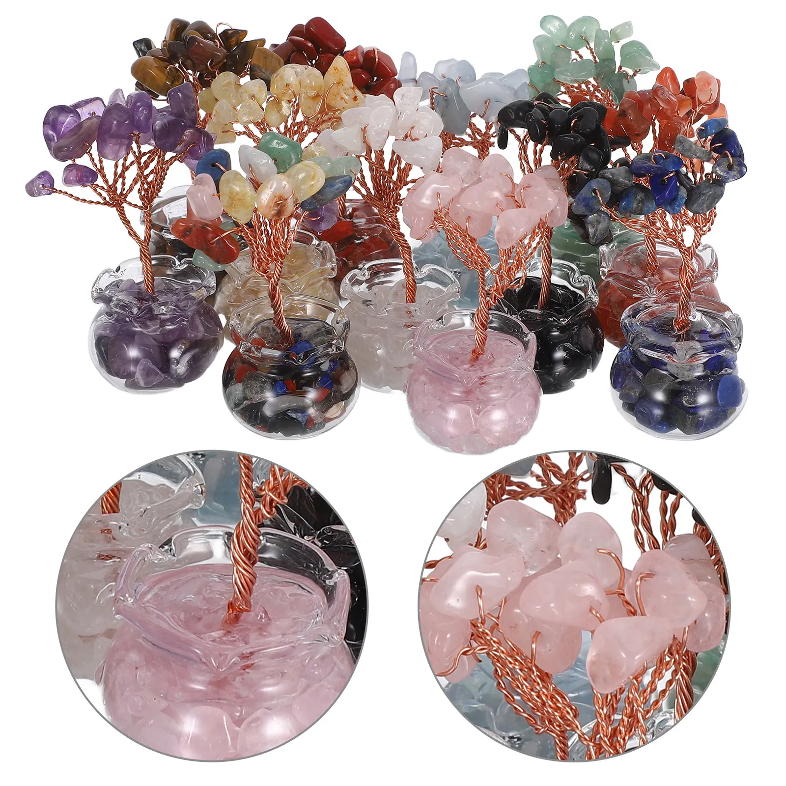 

Набор из 12 миниатюрных хрустальных денежных деревьев Бонсай: Декор для рабочего стола, Фэн-шуй, удача, богатство, успех, мини-ландшафт