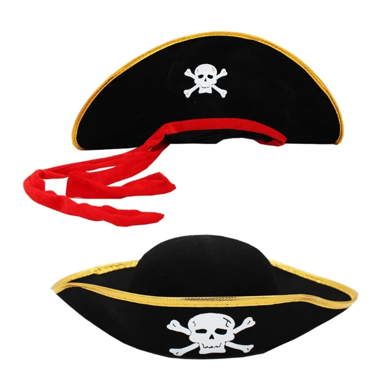 Halloween Tricorn Hat Pirate Men Women Black Costume Cosplay Dress-up