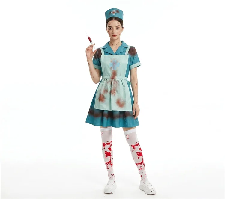 Halloween Blutfleckiges Krankenschwester-Kostüm, Gruseliges Bühnen-Cosplay-Kostüm für Frauen, Zombie-Spiel-Thema-Kleid, Rollenspiel-Performance, Fantasie-Outfit 2026 – Detail 9