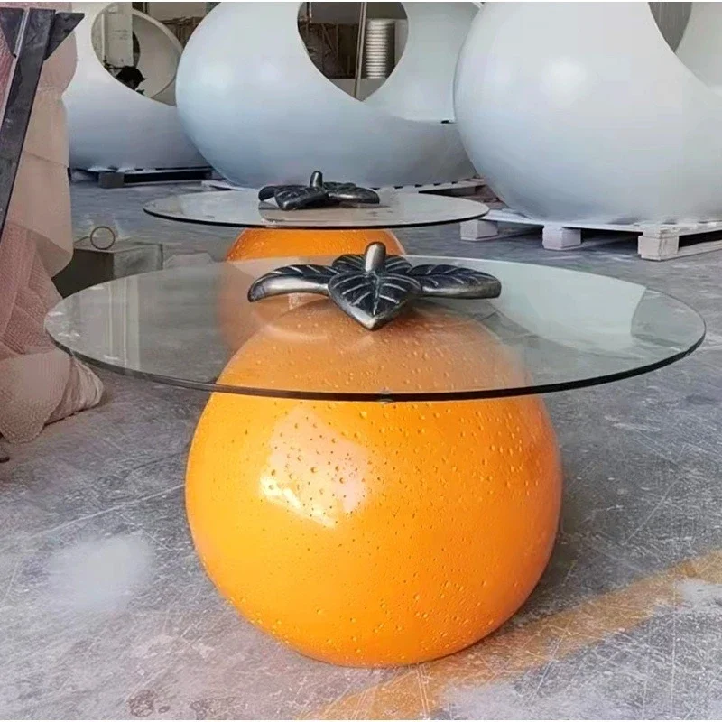 Modern light luxury designer creative fiberglass orange shape coffee table living room household small apartment round