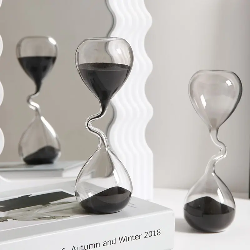 Hourglass Creative Wavy Glass Black Sand Time Timer Desktop Ornament Home Decor Gift For Living Room Office Study Decoration