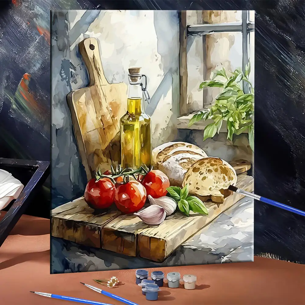 لوحة زيتية بالأرقام منظر طبيعي جبلي DIY لوحة رقمية لشجرة المنزل مشهد صورة فنية على قماش هدية مرسومة يدويًا #3