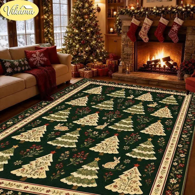 VIKAMA Vintage Santa Claus Area Rug Christmas Holiday Carpet for Living Room Fireplace Bedroom Durable Non-Slip Home Decor