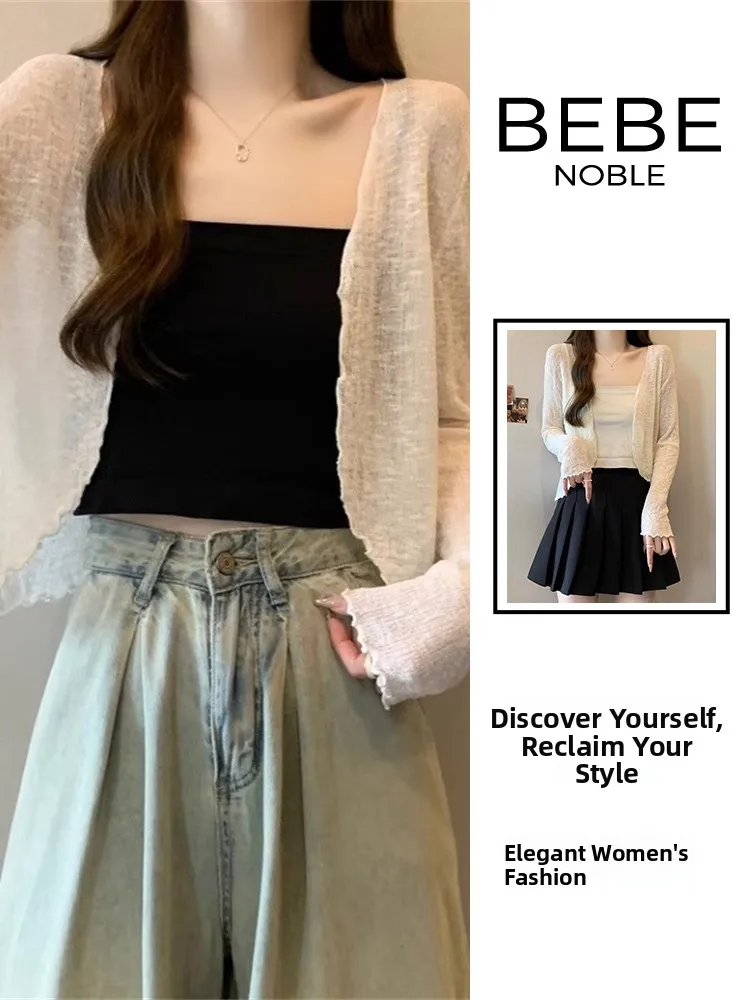 

BEBE Роскошный вязаный ледяной шелк, солнцезащитная верхняя одежда, женский летний кардиган большого размера с ремешком, кондиционер irt