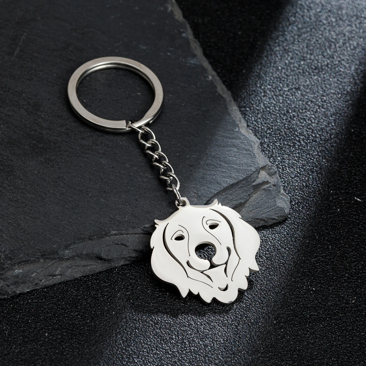 Shuangshuo Stainless Steel Dog Animal Keychain Cartoon Golden Retriever Key Rings Keychains Key Holders Pendant Accessories Gift