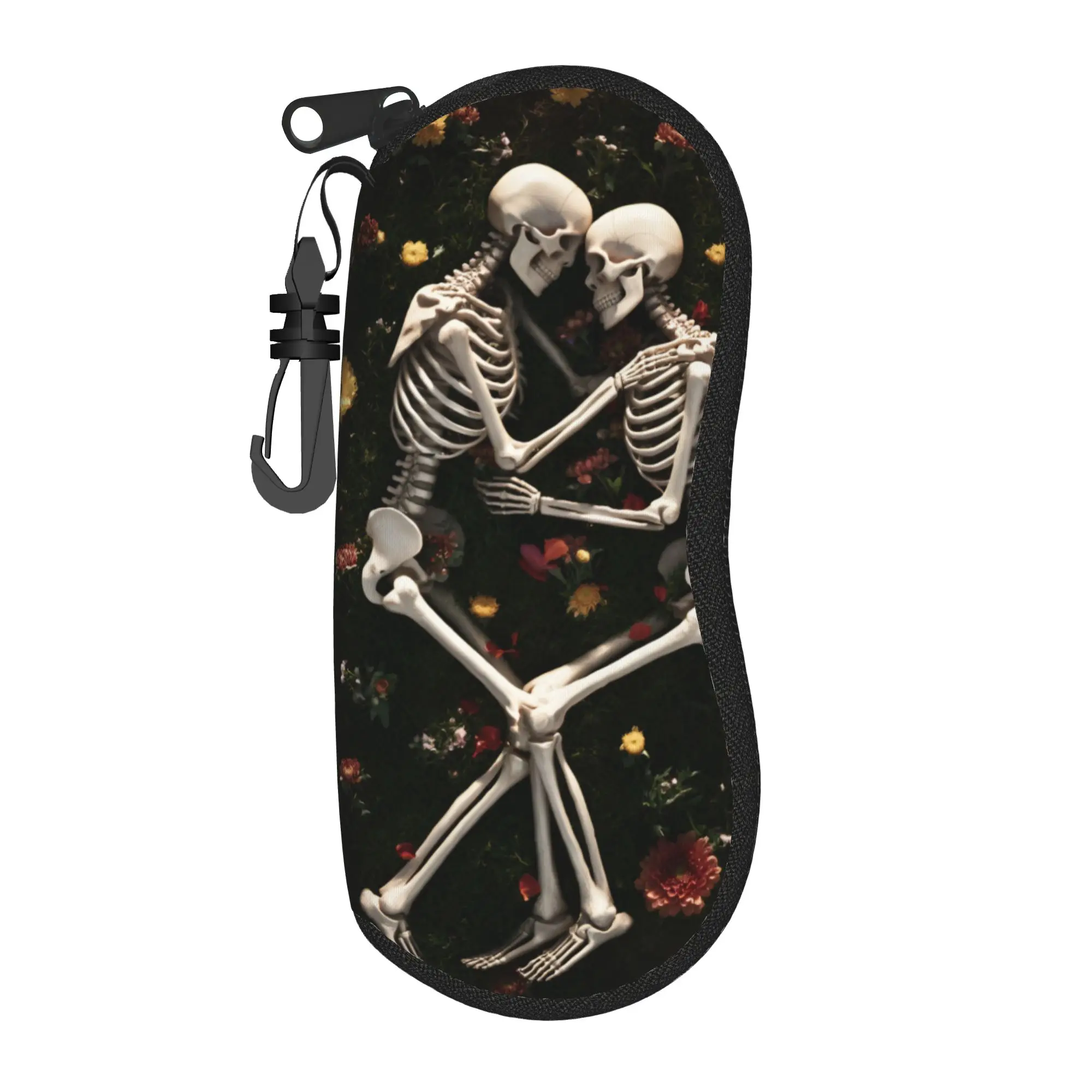 Skeleton Love Gothic Floral Skull Kiss Glasses Case Men Women Student Box  Eyewear Storage Box Gift Sunglasses Box