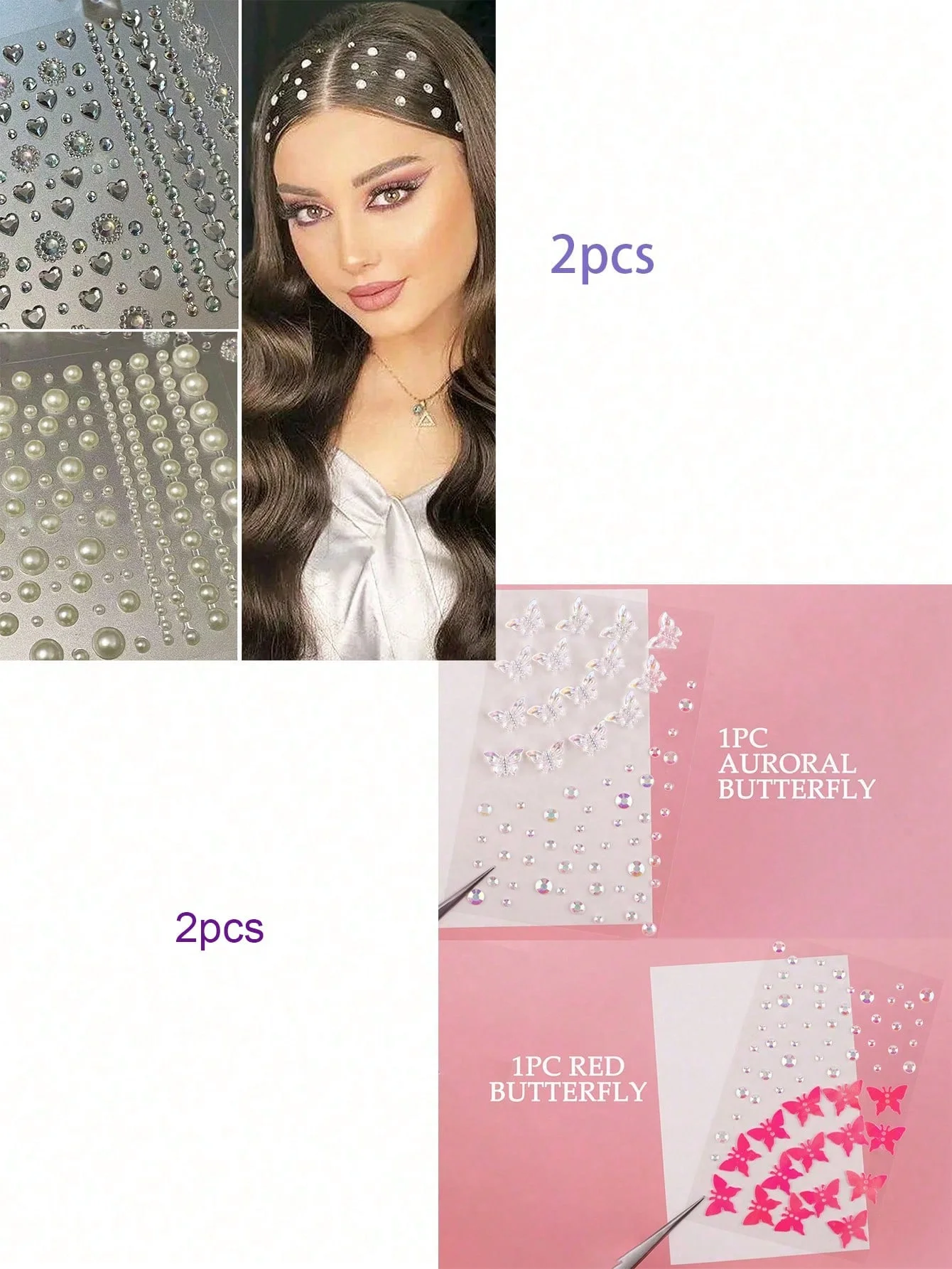 Glänzende Strass-Perlen-Aufkleber, Herz-Blumen-Motiv, selbstklebend, für DIY-Party, Bühne, Cosplay, Gesicht, Haar, Dekoration, Mode, Schönheit, Accessoire – Detail 3