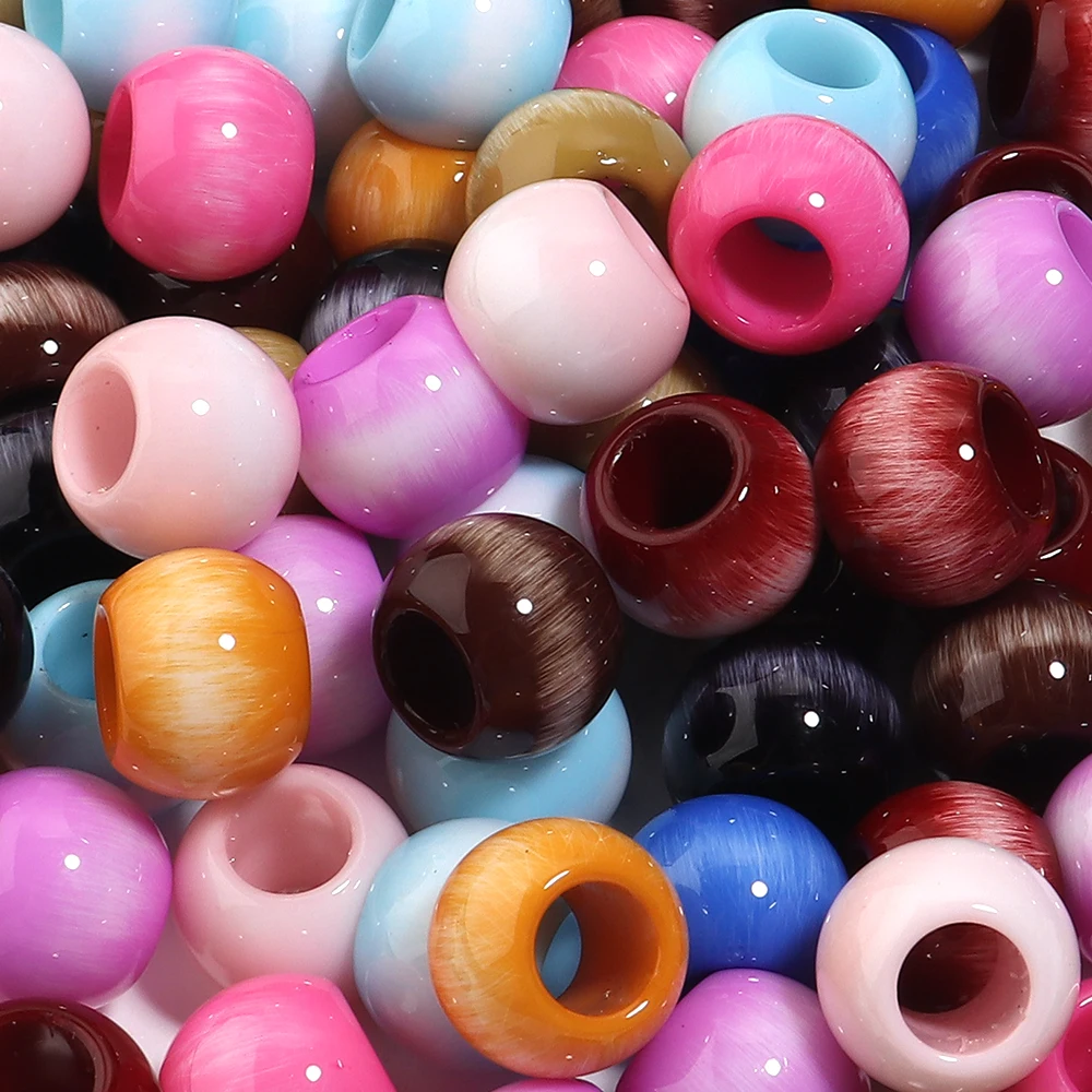 10 Stück 14x11mm Acryl-Rundperlen mit großem Loch, Vintage-Stil, gebürstet, lose Perlen für Schmuckherstellung, DIY-Armbänder, Schlüsselanhänger-Zubehör