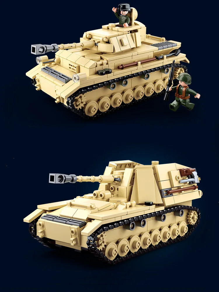 Military building blocks Panzer IV crawler self-propelled artillery No. 3 armed assault gun MOC infantry tank