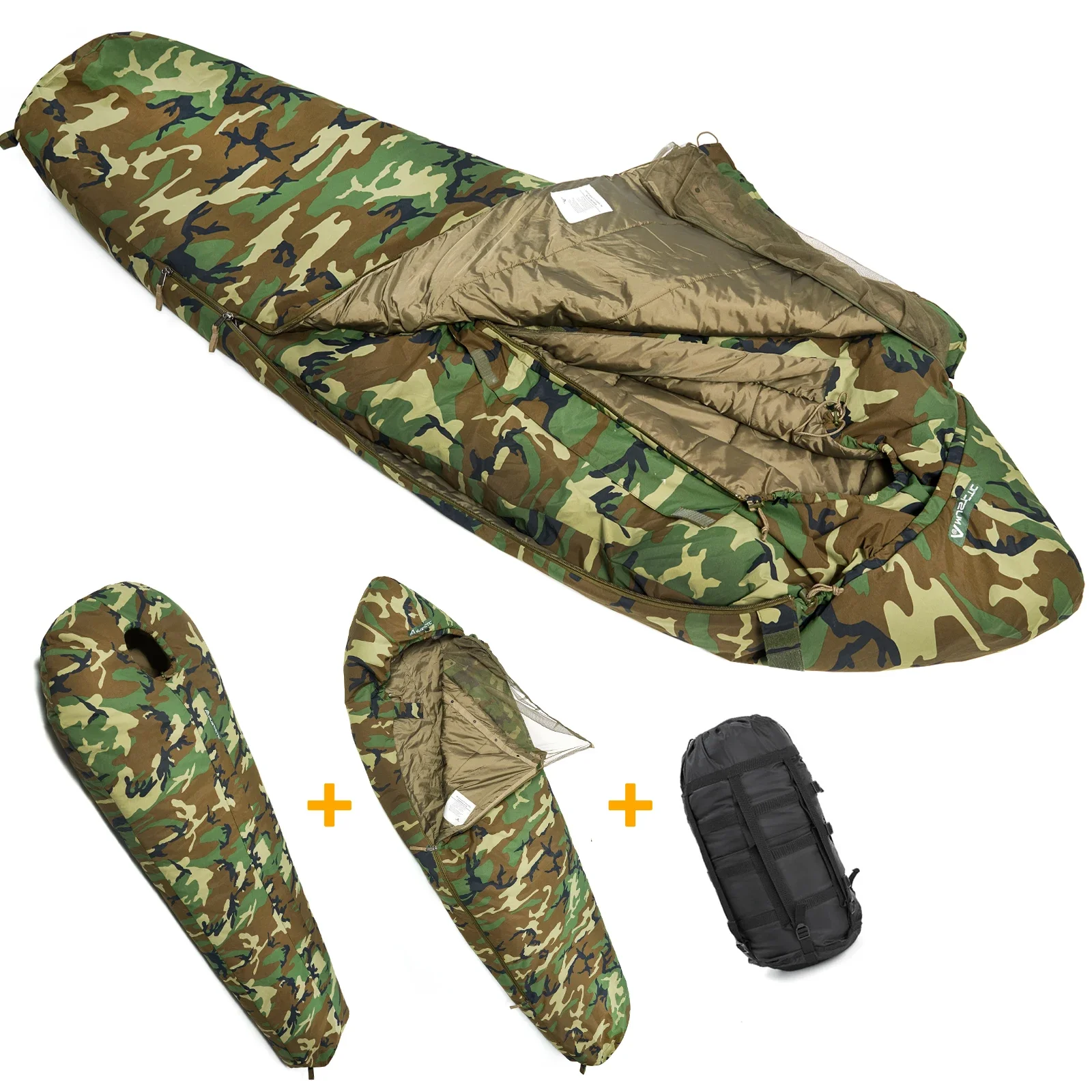 Woodland Camouflage Mummy Sleeping Bags All Seasons Bivy Sack Modular Sleeping System