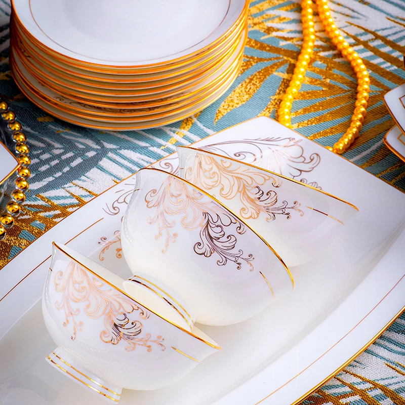 porcelain dinner set 60 pcs jingdezhen ceramics chinese dishes dishes set Rice Bowl Salad Noodles Bowl Dinnerware Set Tableware