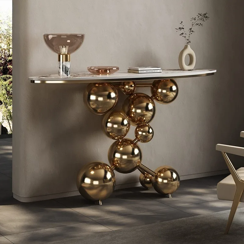 Creative rock slab entrance table, light luxury entrance billiard ball stainless steel