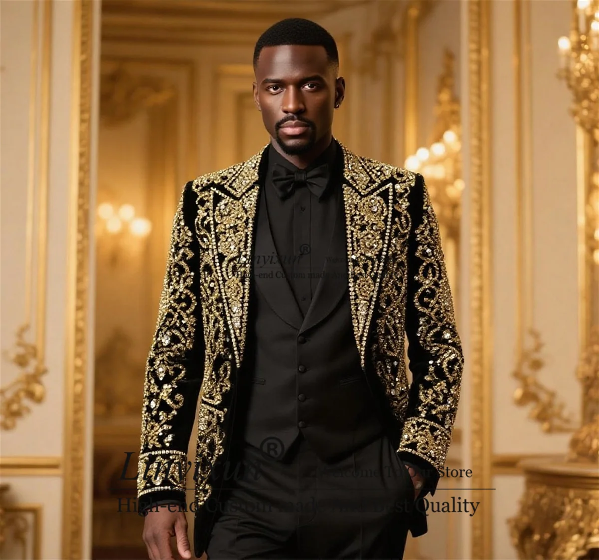 

Sparkly Diamonds Crystals Men Suits 3 Pieces Sets Groom Wedding Male Party Costume Homme Slim Rhinestones Ropa Hombre Customized