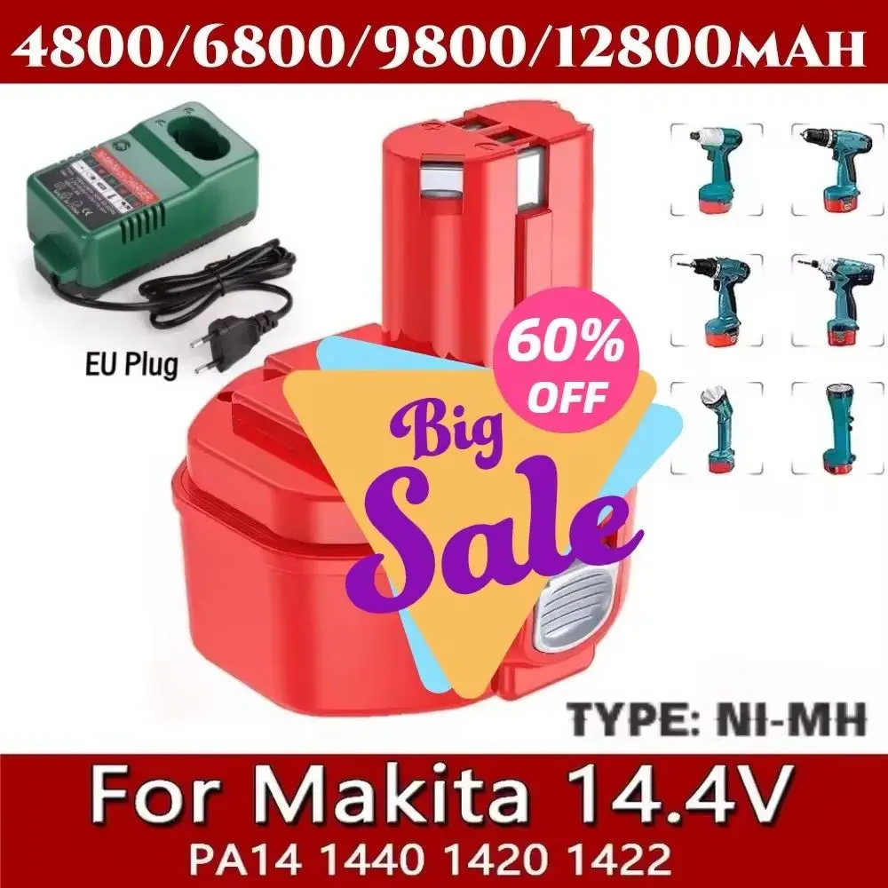 

Для Makita 14,4 В 4800 мАч Ni-MH аккумулятор для электроинструмента большой емкости, совместимый с PA14 1422 192600-1 6281D 6280D