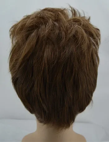 Fei-Show Wigs Inclined Bands Hair For Man Synthetic Heat Resistance Fiber Light Brown Male Hairpieces Short Curly Toupee