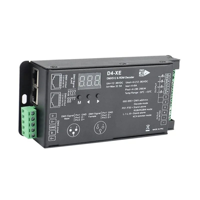 

4CH D4-XE DMX Decoder Controller PWM Flicker Free Dimming 12V-36V Digital Display 2000Hz 500HZ for RGB LED Lights