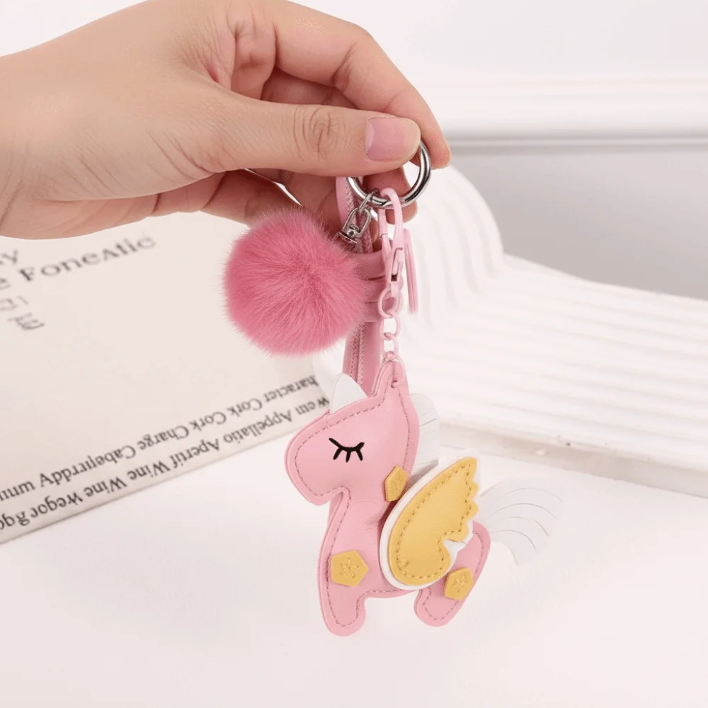 

Elegant Horse Keychain Leather Cartoon Zodiac Pony Bag Pendant Year of Horse Fluffy Ball Chinese New Year Gift Birthday Gift
