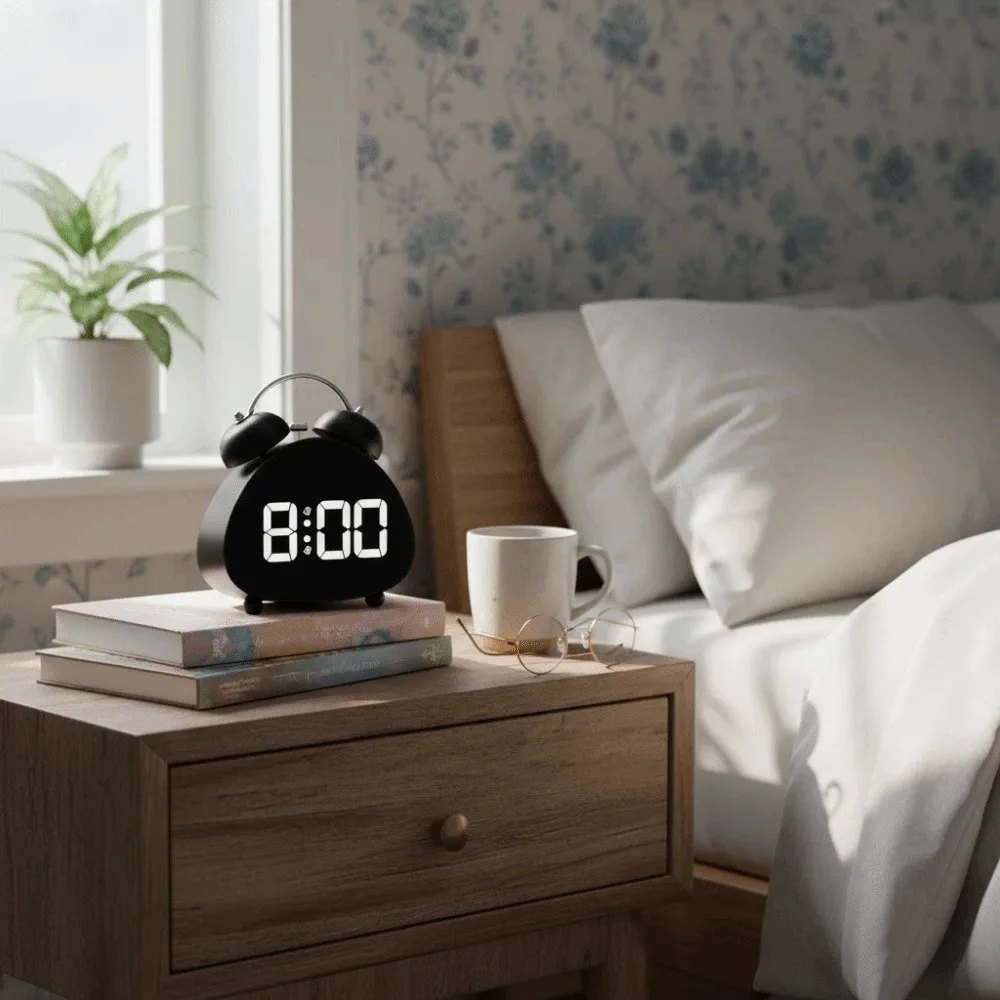 LED Electronic Display LED Clock Mechanical Ringing Super Loud Sound Digital Alarm Clock Plastic Vintage Tabletop Clock