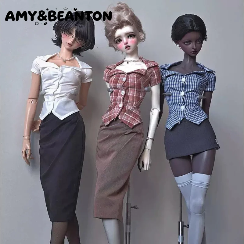 BJD Doll Clothes Sd16, Impl68, Ae70 Girl Body Short Sleeves Turn Down Collar Shirt Midi Skirt Fashion Doll Costume Accessories