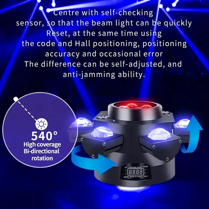 DJ Lights 6 Arm Bee Eyes LED Beam Moving Head Light Laser Effects DMX Stage Lighting for Disco Music Dance Party with RGBW 4in1