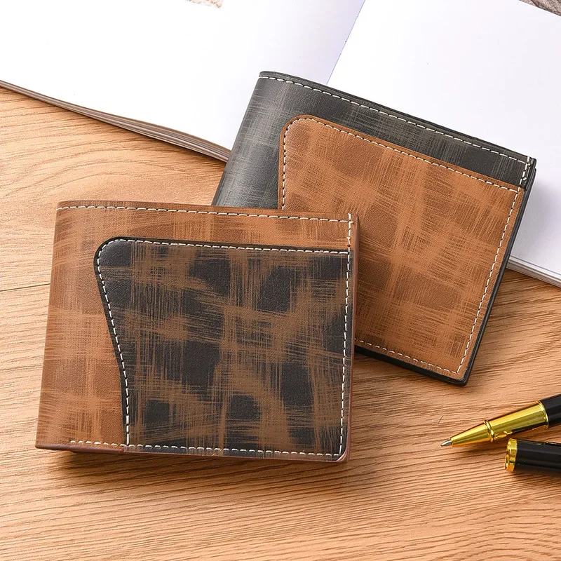 กระเป๋าสตางค์ซิปทรงสลิมสำหรับผู้ชายกระเป๋าสตางค์ธุรกิจความจุขนาดใหญ่พร้อมการเย็บสีตัดกันคลิปเงินโลหะที่ปลอดภัย