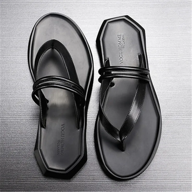 free shipping Summer new genuine leather  men\'s slipper  personality casual beach shoes sandals man flat slide