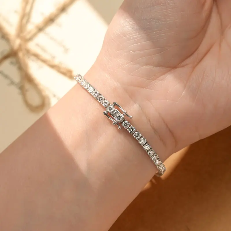 Lnngy zertifiziertes 3 mm 0,1 ct Moissanit-Tennisarmband für Damen und Herren, 14 Karat Gold gefüllt, glänzender Handschmuck, Geschenk – Detail 6