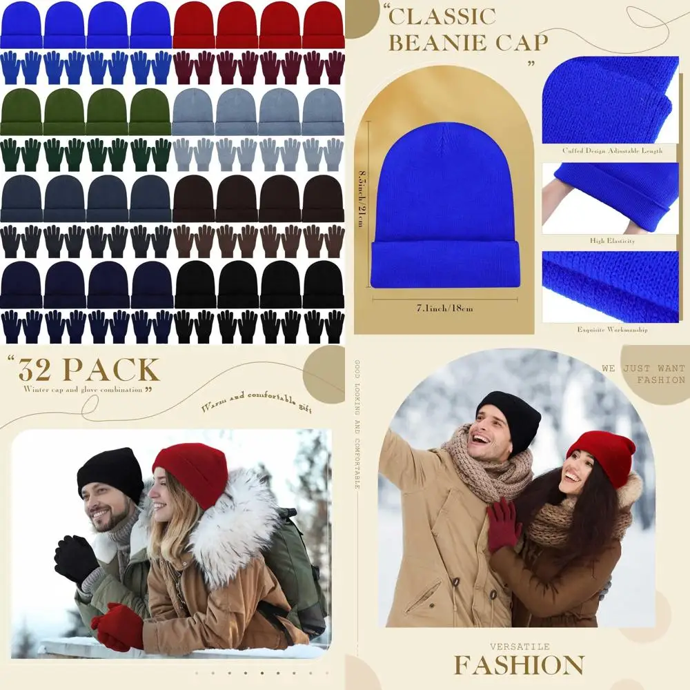 

Bulk Winter Knit Gloves Hats Set - Windproof Beanies and Gloves for Men & Women - 64 Pieces Warm Pack