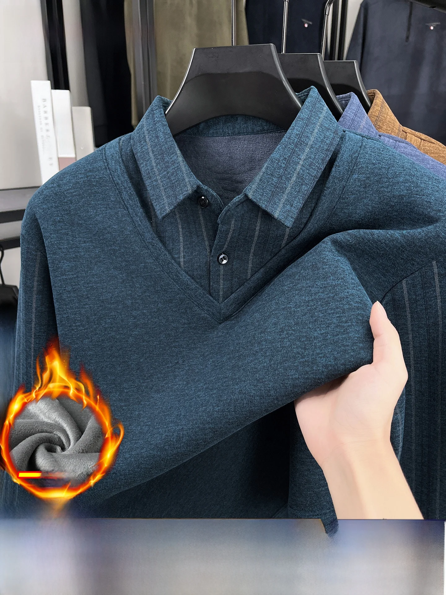 

Men's Faux Two-Piece Knitted Sweater Winter Thiened Fce Warm Dad Sle irt Collar Knitwear Turn-down Collar Casual Bus...