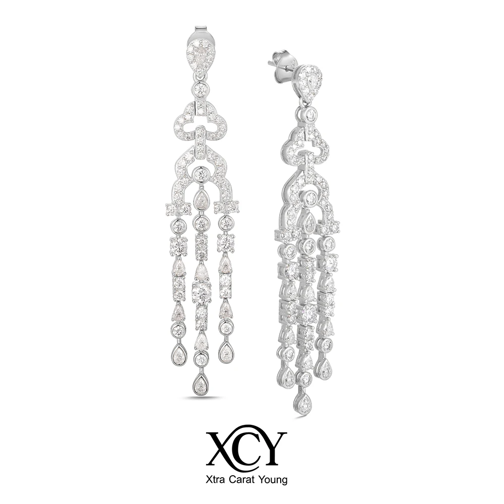

XCY Moissanite Diamond Drop Earrings for Women 925 Sterling Silver Elegant Long Tassel Earrings Party Wedding Fine Jewelry Gift