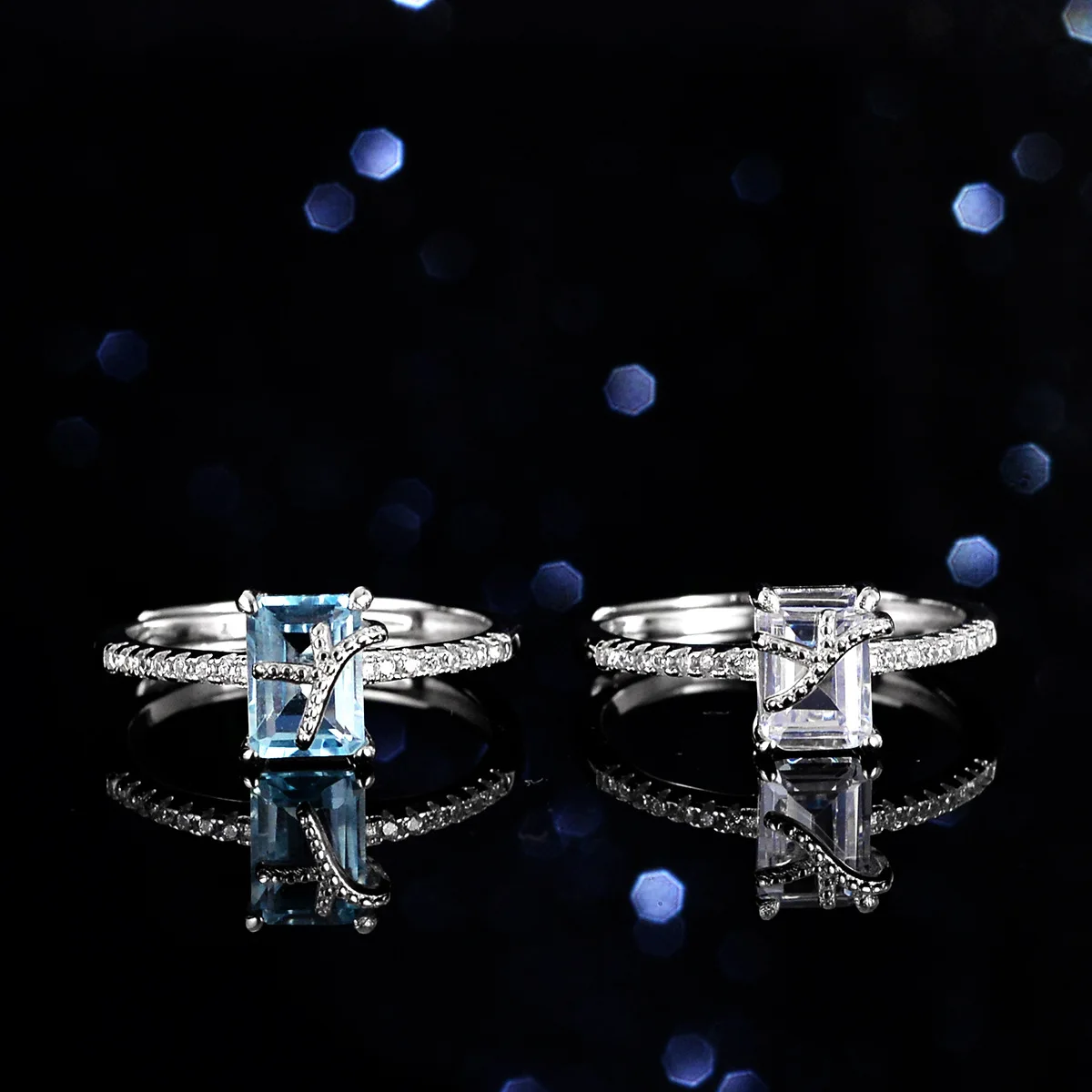 

Natural Blue Topaz Mozambique Diamond Ring for Women, One Carat 18K Gold Princess Rectangular Shaped Platinum PT950 Ring