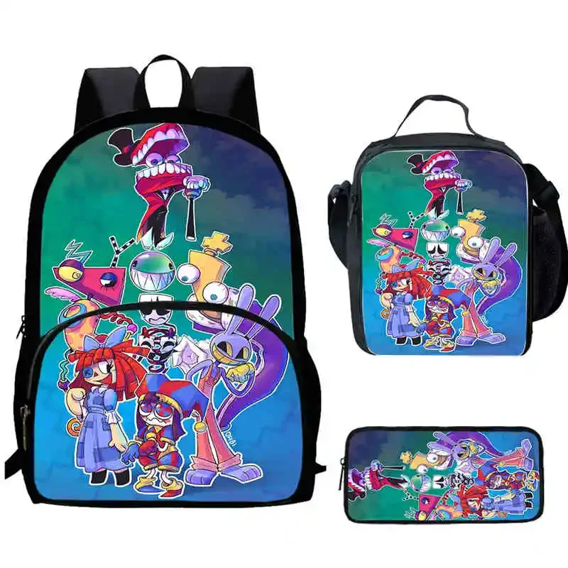 Cartoon Aamzing digital Circus Child Backpack with Front Pocket,Lunch Bag,Pencil Bag for Aged 5-10 Anime Bag Boy Girl,Best Gift