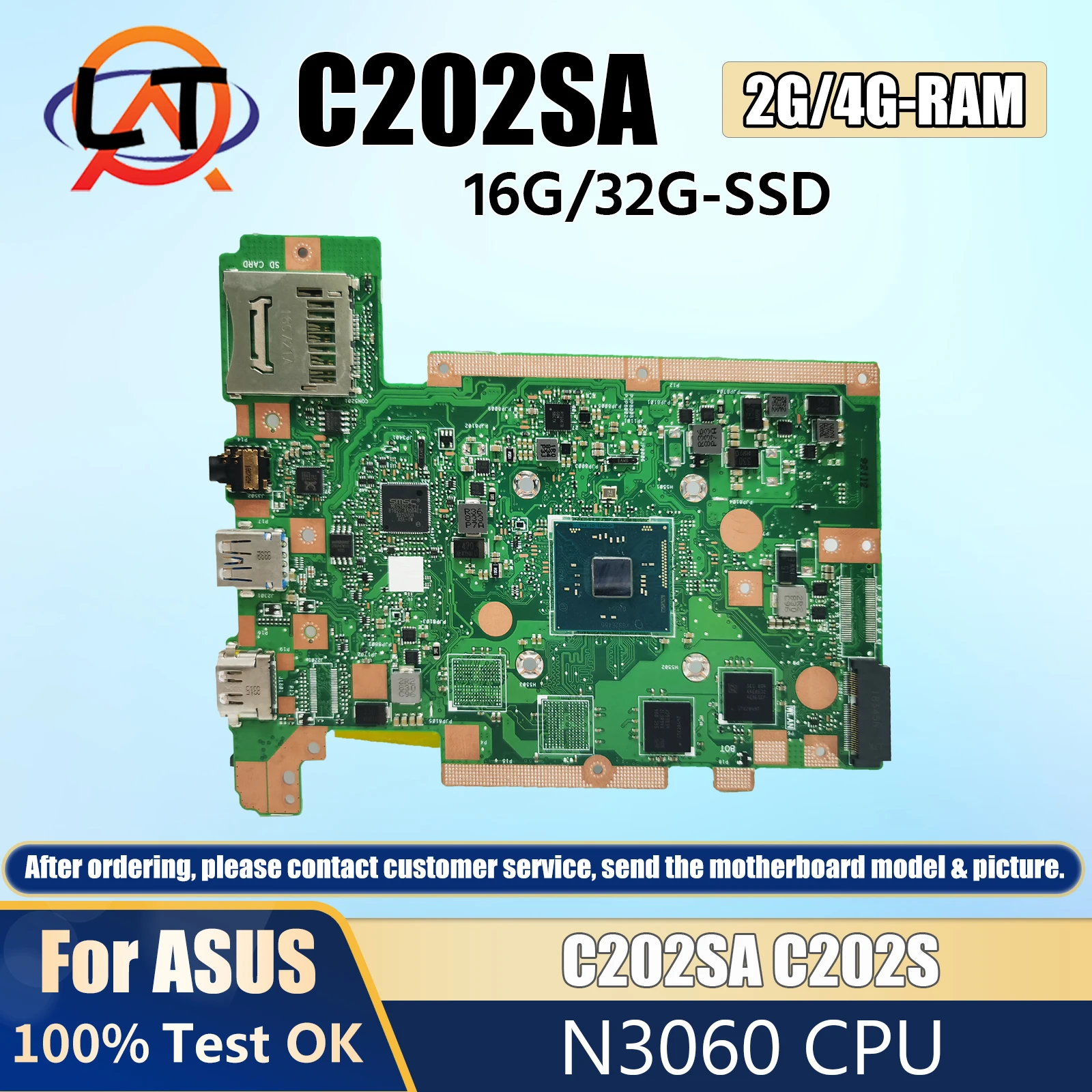 C202SA Notebook Mainboard For ASUS C202SA C202S Laptop Motherboard With N3060 2GB/4GB-RAM EMMC-16G Maintherboard