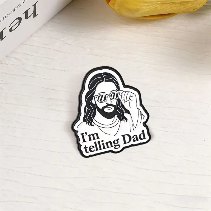 Ich sage Papa Emaille-Abzeichen Coole Jesus mit Sonnenbrille Meme-Pin Lustiger religiöser Slogan Metallbrosche Anstecknadel Geschenk für Freunde – Detail 7