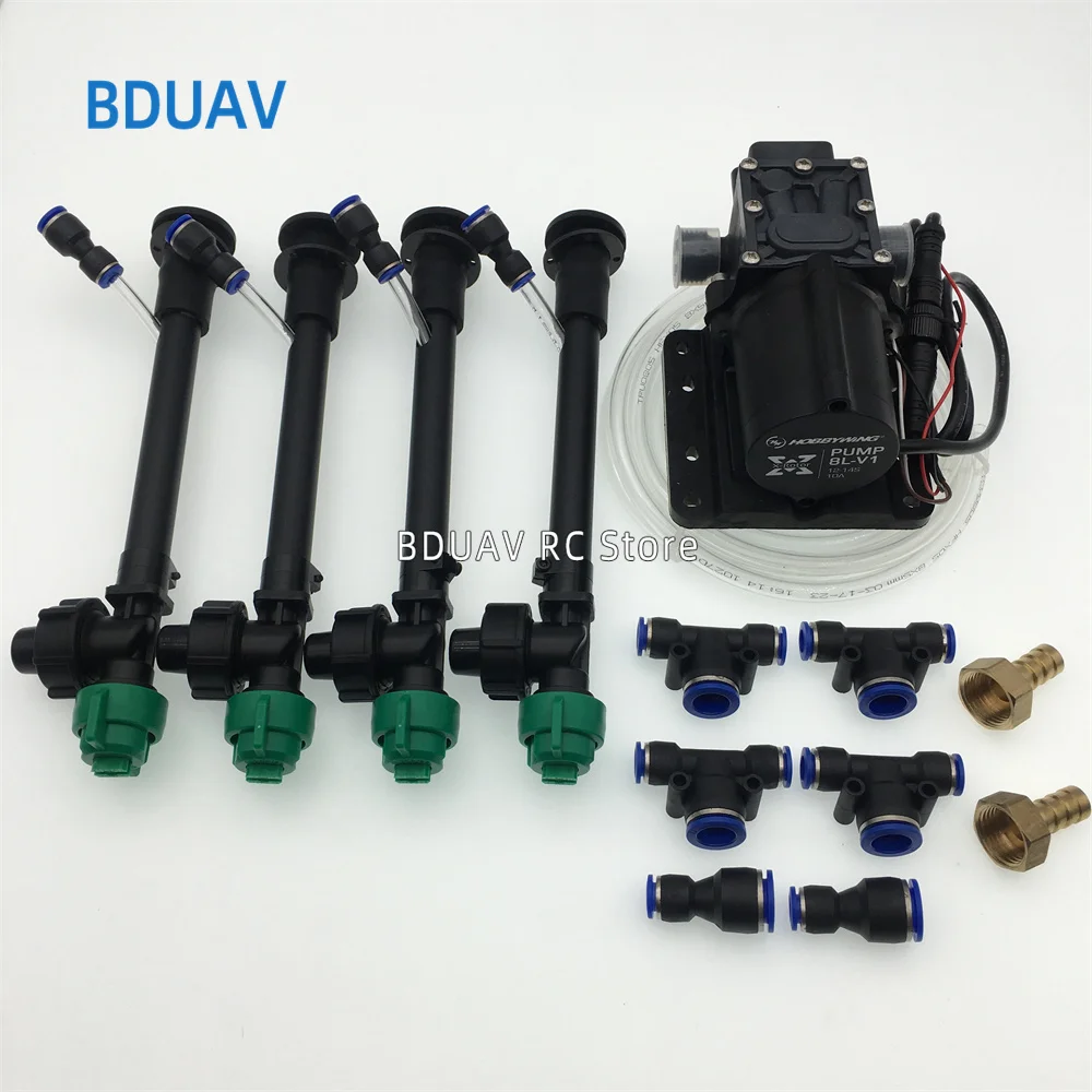 Spray System with Pressure Nozzles, hobbywing 5L 8L Brushless Water Pump Built-in ESC for 25kg 16kg 10kg for Agricultural drone