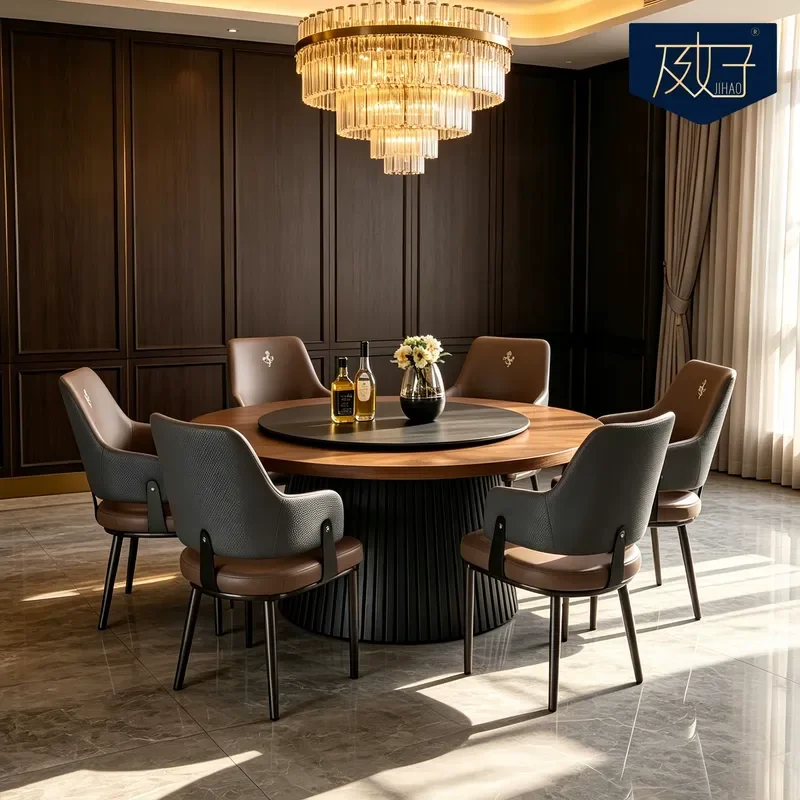 For Hotel Round Dining Table Solid Wood Slate Top Mountain Style Large Villa Clubhouse BBQ Restaurant Furniture