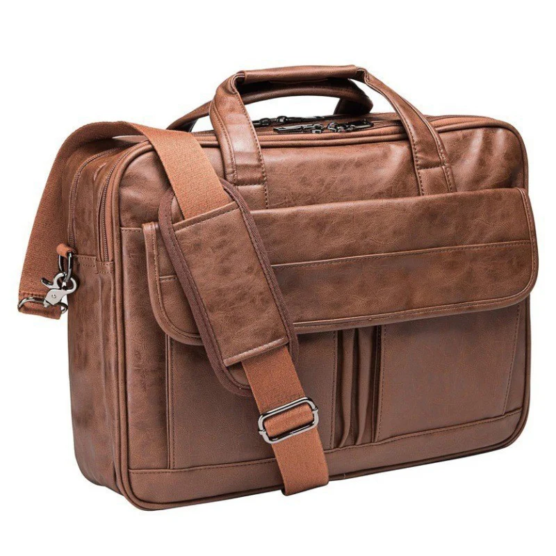 Men's Business Briefcase Multifunction 16 Inch Laptop Bag PU Retro Messenger Shoulder Pack Large Capacity Office Crossbody Bags