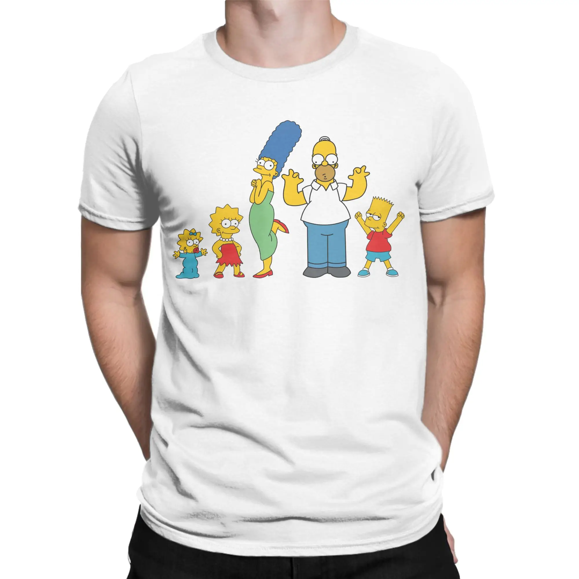 Men's T-Shirts Cartoon S-Simpsons Vintage Cotton Tees Short Sleeve  T Shirts Crewneck Tops Adult